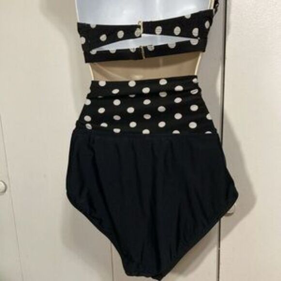 SWIMSUITS FOR ALL Black with White Polka Dot Bikini Womens 12 - Picture 4 of 13